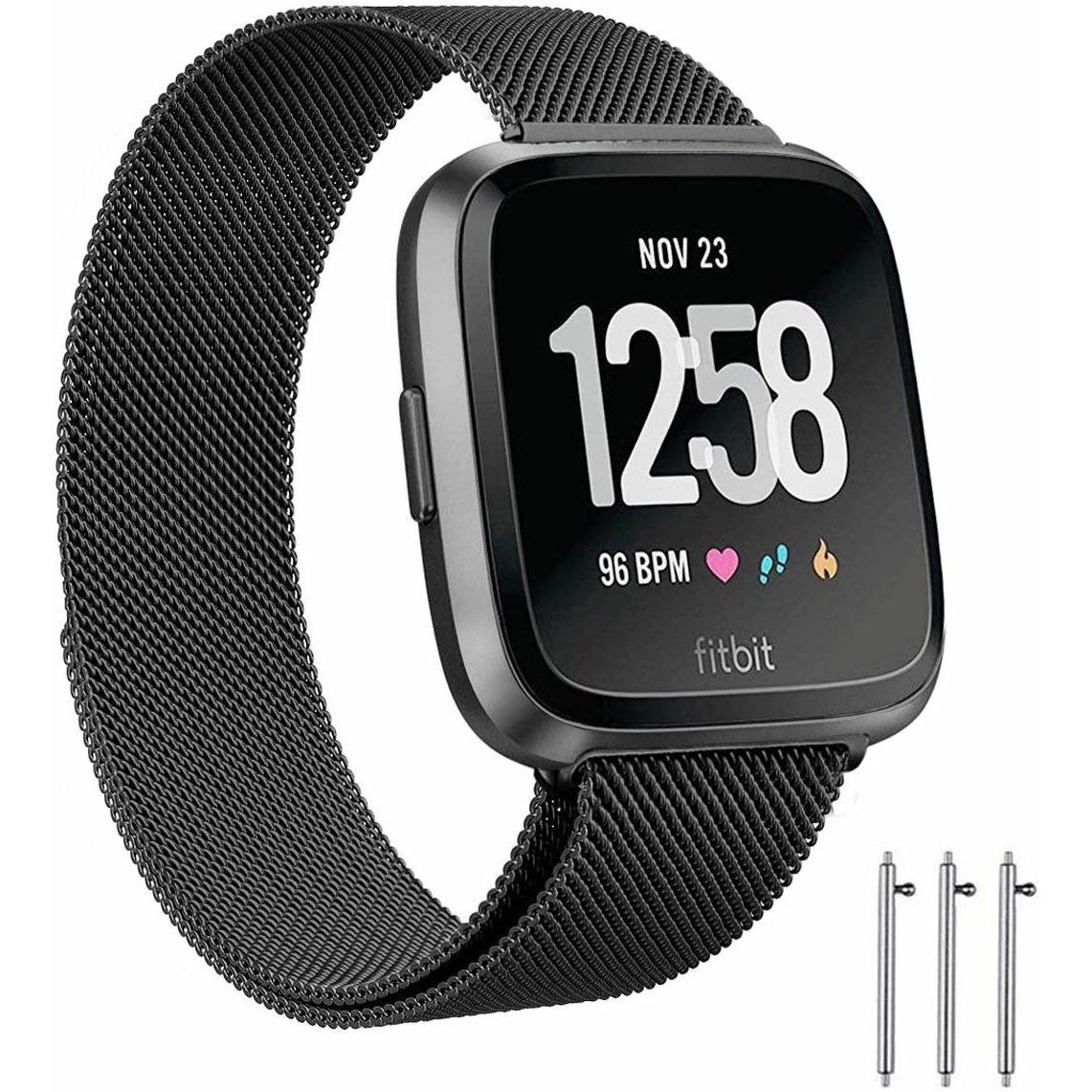 Strap-it Armband (Edelstahl, Versa 2), Uhrenarmband, Schwarz