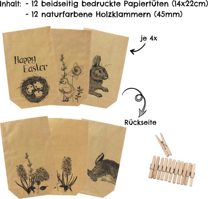Image du produit Papierdrachen Set de sachets de Pâques imprimés - Vintage (12x)