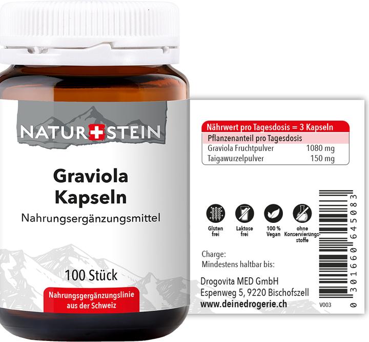 Nährwerte und Zutaten Naturstein Graviola (100 Stück, Kapseln, 144 g)