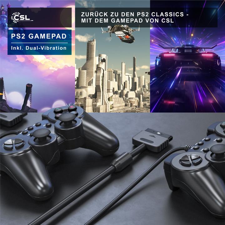 Immagine prodotto CSL 2x Controller PlayStation, Gamepad PS2 con doppia vibrazione (effetto rumble), precisione e comfort (PS2)