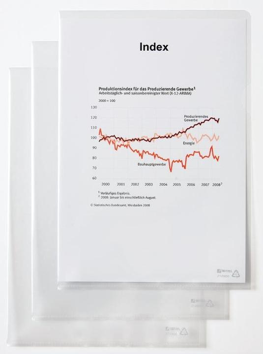 Produktbild Rexel HETZEL Sichthülle Standard, A4, PP, genarbt, 0,11 mm oben und seitlich offen, mit Daumenaussparung (A4, 1x)