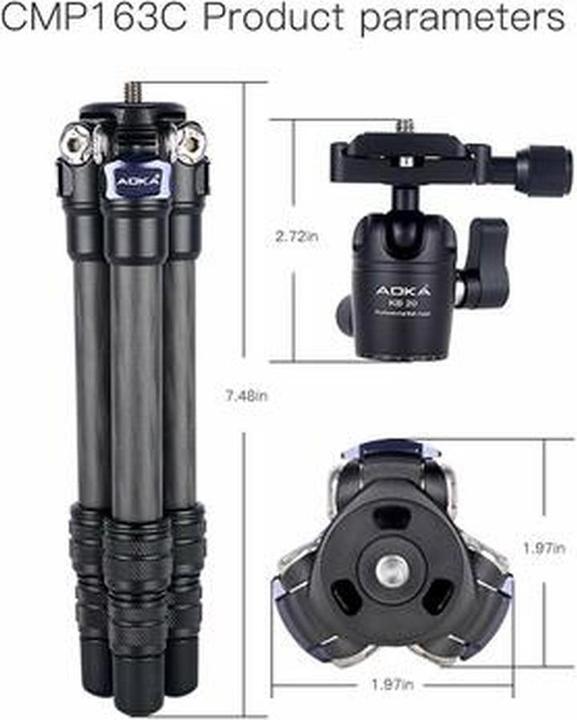 Actual product image Aoka Lightweight Compact Carbon Fiber Tripod with 360-Degree Ball Head (Carbon)
