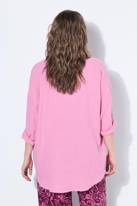 Actual product image Studio Untold Oversized Muslin Heart Patch Button-Down Blouse (46, 48)