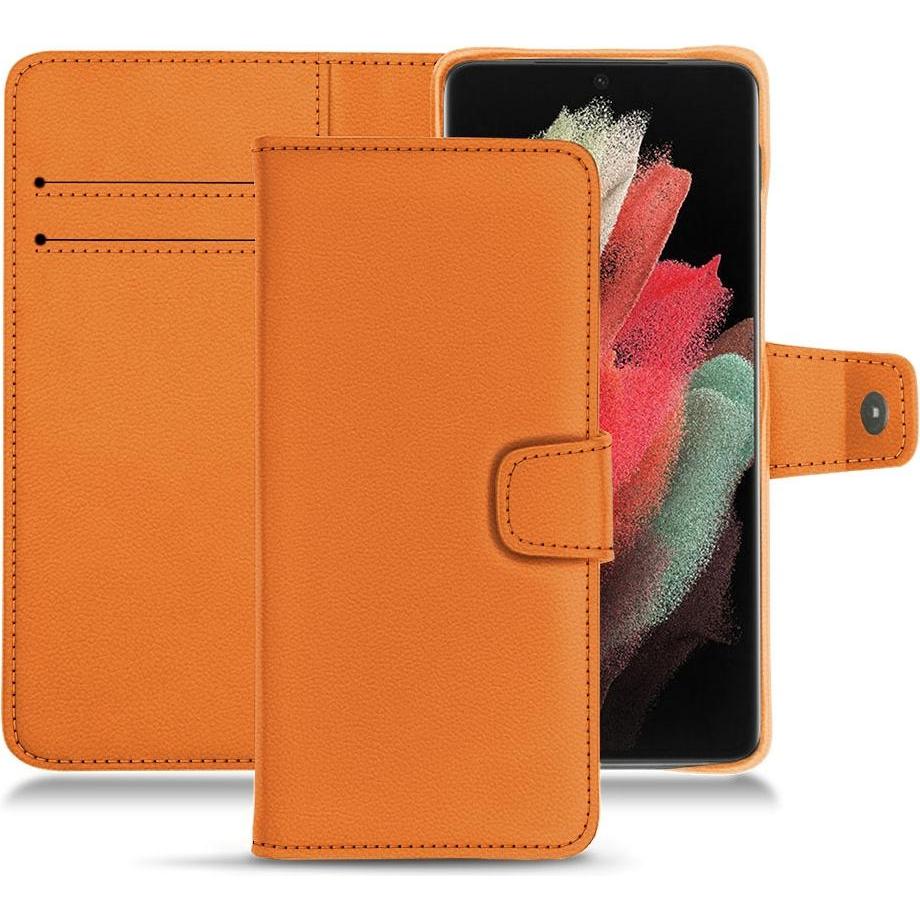Noreve Lederschutzhülle Wallet (Samsung Galaxy S21 Ultra), Smartphone Hülle, Orange