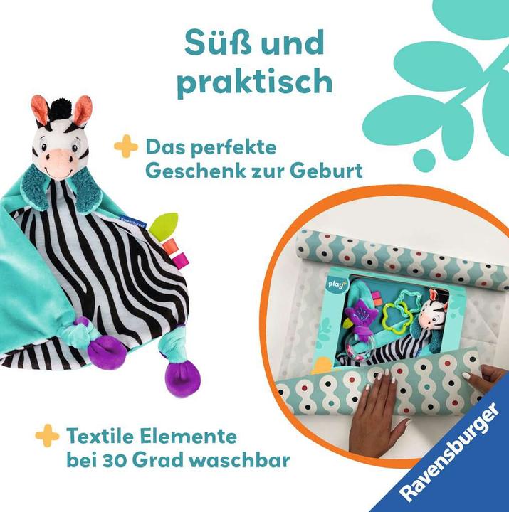 Produktbild Ravensburger 4858 play+ Fühlen, rasseln, spielen (Geschenk-Set: Zebra), Schmusetuch, Geschenk zur