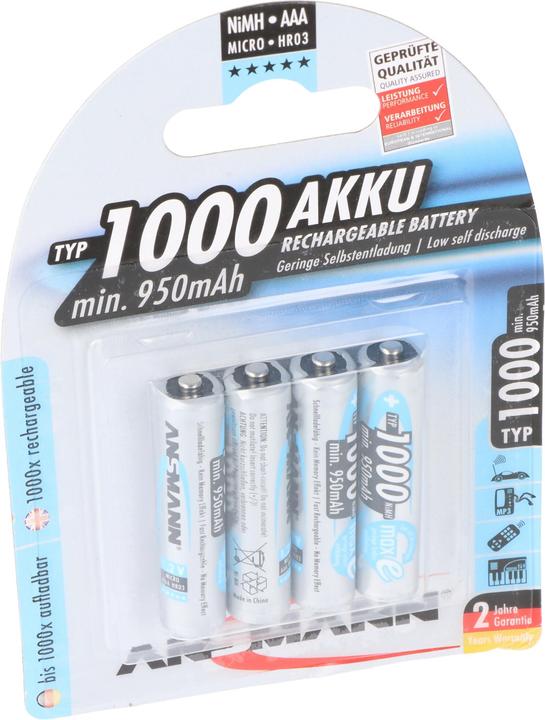 Produktbild Ansmann NiMH-Akku Typ 1000 Micro 950mAh 4er-Blister (4 Stk., AAA, 950 mAh)