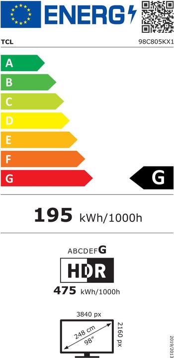 Energy Label TCL 98C805 (98", Mini-LED, 4K, 2023)