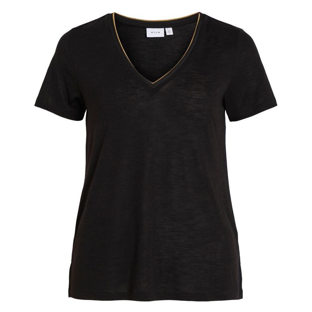 Vila, Damen, Blusen, Glitzerdetail Oberteil Mit Kurzen Ärmeln, Schwarz, (M)