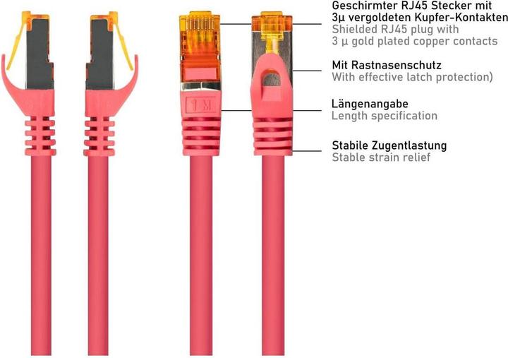 Produktbild Varia RJ45 Patchkabel Cat.7 TPE magenta 0,15m für Netzwerkinstallation (S/FTP, CAT7, 0.15 m)