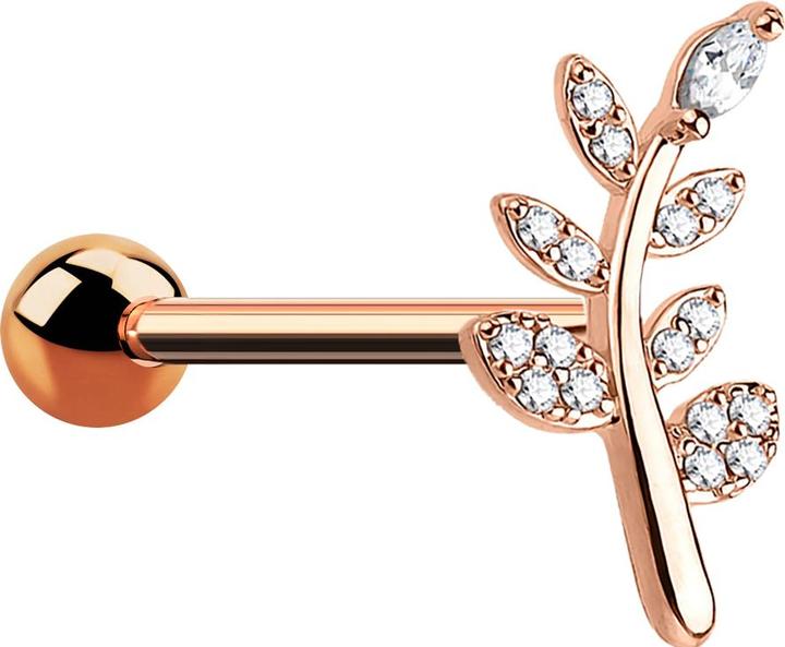 Produktbild Star Piercing Micro Barbell rosegold Blatt mit Kristall (Messing, Chirurgenstahl 316L)