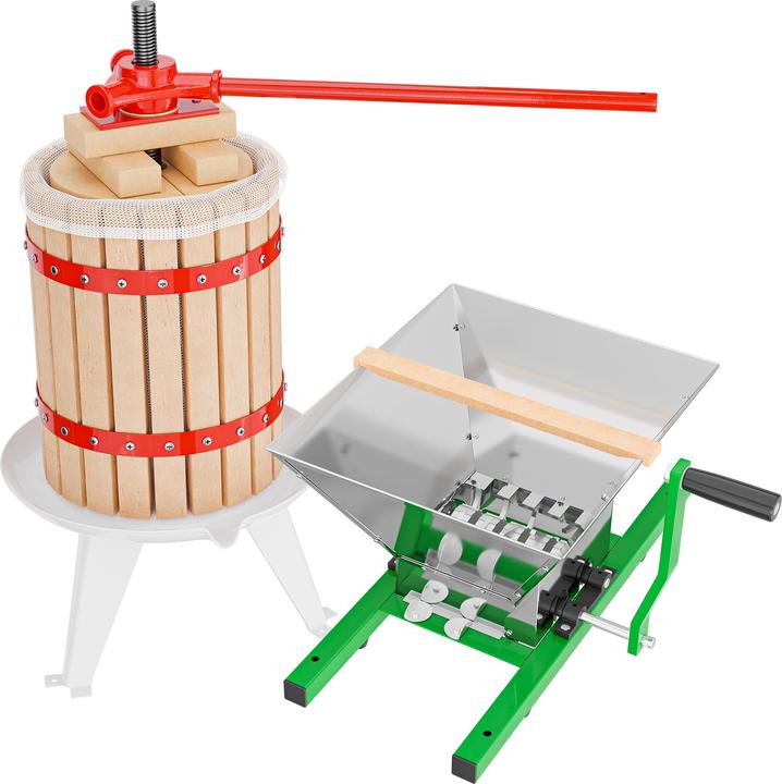 Wiltec 6L Fruit Press incl Pulp Bag and 7l Fruit Mill with Crank Handle (EU plug)
