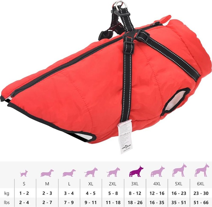Immagine prodotto VidaXL Cappotto per cani con pettorina Impermeabile Riflettente (44, Cappotto per cani)