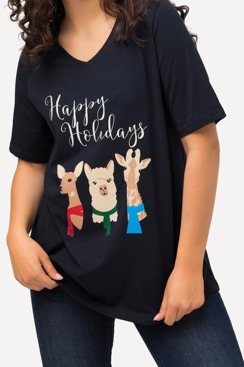 Immagine prodotto Ulla Popken Maglia natalizia dal taglio svasato con animali, scollo a V e mezze maniche (50, 52)