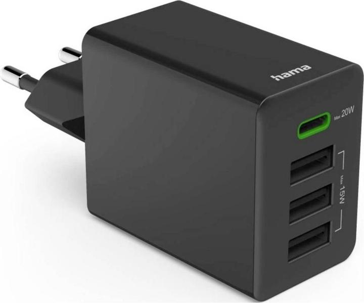 Actual product image Hama Quick charger, 1x USB-C PD, 3x USB-A, mini charger, 35W, black (35 W)