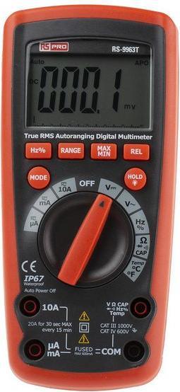 RS PRO RS9963T Digital Multimeter,TRMS, IP67 (CAT IV, CAT III)