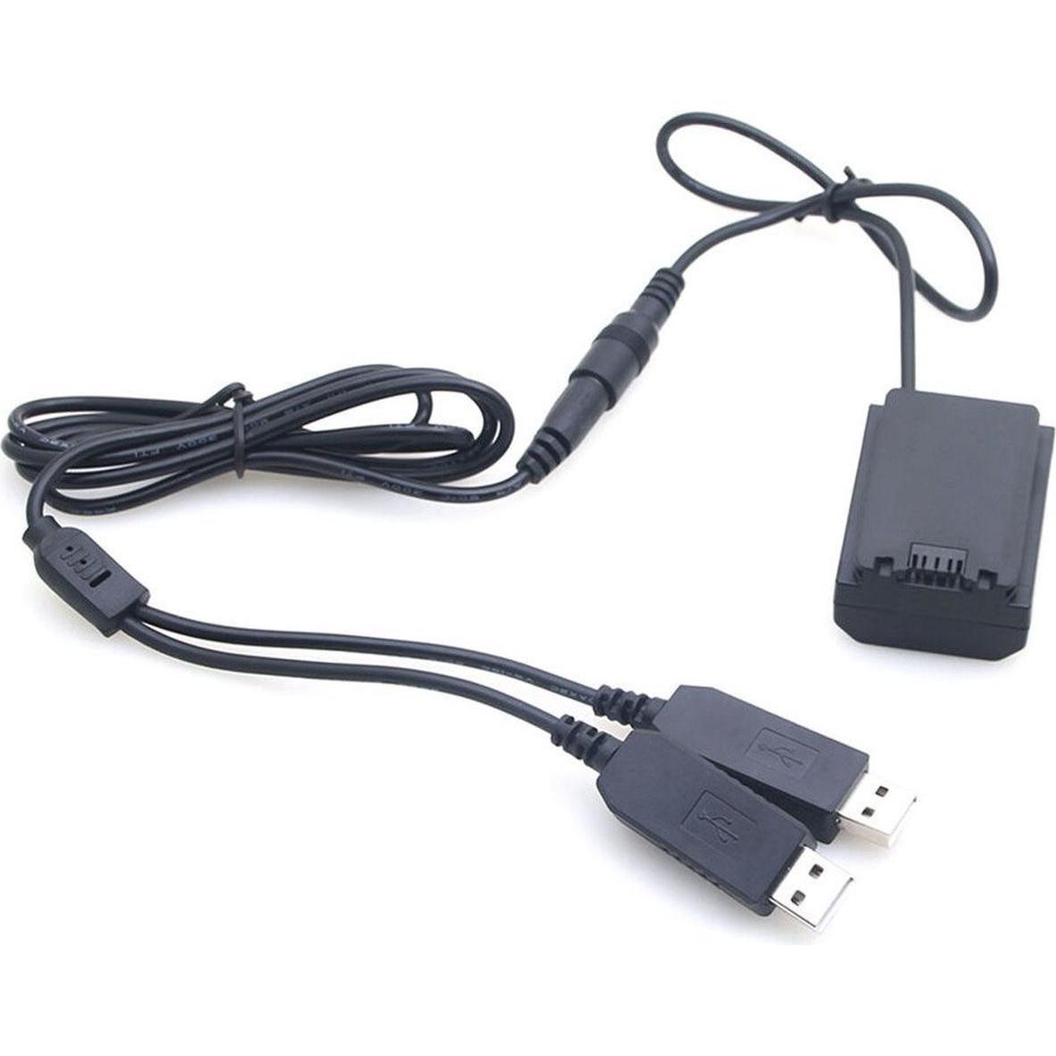 Caruba Batteria fittizia Sony NP FZ100 a decodifica completa + cavo USB doppio 5V 2A (Batteria della fotocamera), Alimentatore fotocamera