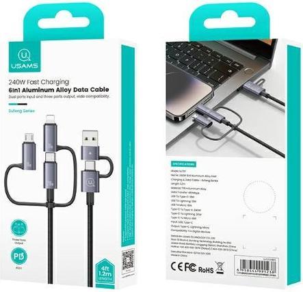 Produktbild Usams Kabel 240W 6w1 Fast charging 2m Data Cable Aluminium Alloy Sufeng Seria 2M (SJ738) (2 m, 240 W)