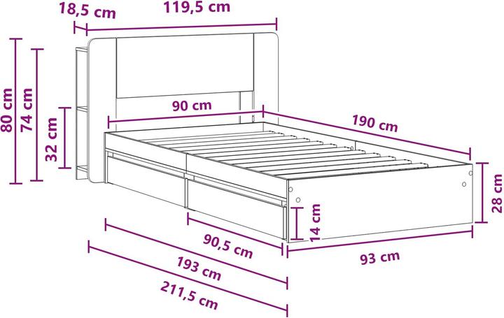 Produktbild vidaXL Bettrahmen (90 x 190 cm)