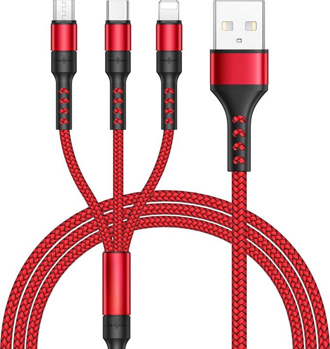 Image du produit Alopini Multi-USB-Kabel, 3-in-1-Universal-Ladekabel Nylon Mehrfach (1.20 m)