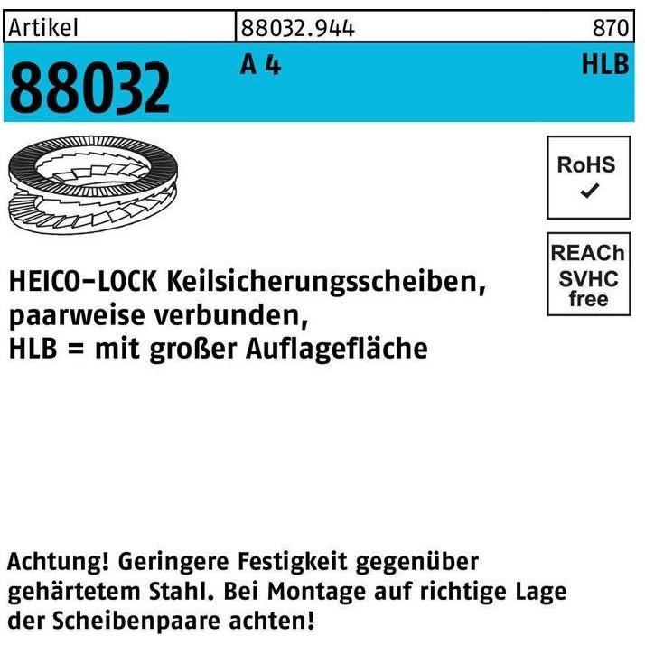 Heico, Muttern + Unterlegscheiben, Keilsicherungsscheibe R 88032 HLB- 6S A 4 geklebt breit