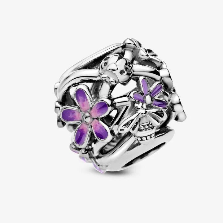 Actual product image Pandora Charm Openwork Violet Daisy (1.12 cm, Silver 925, Enamel)