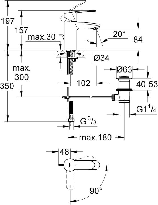 Actual product image Grohe EH-WTbatt EUROSTYLE C 1/2inch Slim ZAG chrome