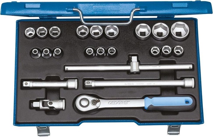 Gedore 19 EMU-20 Steckschlüssel-Satz 1/2", 23-teilig, 6-kant, 8-32 mm (31 mm, 22 mm, 17 mm, 28 mm, 9 mm, 16 mm, 24 mm, 29 mm, 8 mm, 10  mm, 30 mm, 23 mm, 26 mm, 27 mm, 15 mm, 25 mm, 13 mm, 21 mm, 14 mm, 18 mm, 11 mm, 12 mm, 20 mm, 19 mm, 32 mm)