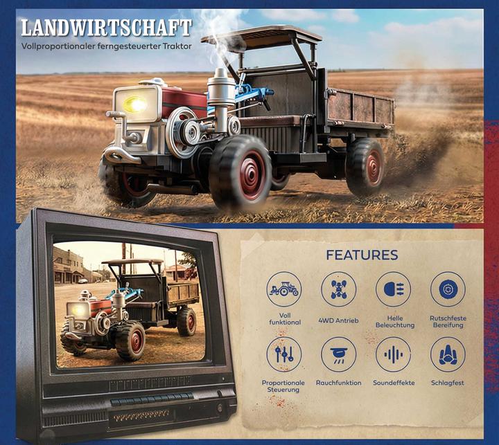Immagine prodotto Amewi Retro-Traktor mit Rauch & Licht 4WD 1:12 RTR (RTR pronto all'uso)