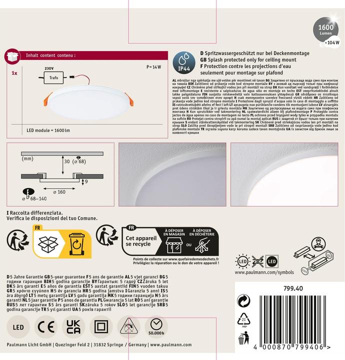 Produktbild Paulmann Einbaupanel Veluna VariFit Edge (1600 lm)