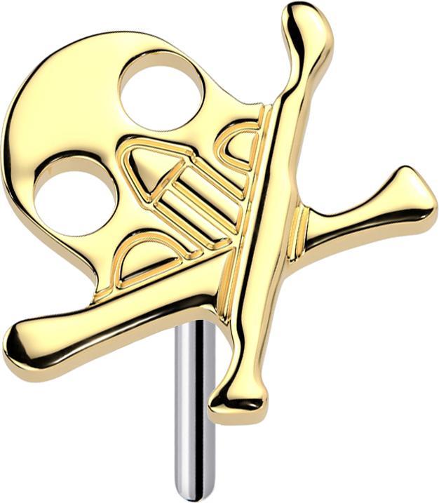 Actual product image Star Piercing Threadless Totenkopf mit gekreuzten Knochen vergoldet (without brass, Titanium)