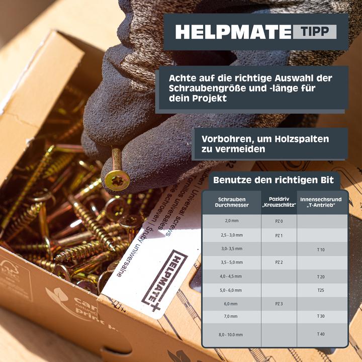 Image du produit Helpmate Universalschrauben Senkkopf 4x40, gelb passiviert, T-Antrieb, 450 Stück (450 Vis par pièce)