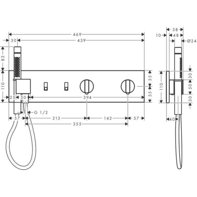 Thumbnail - hansgrohe, Badarmatur, AXOR ShowerComposition Thermostatmodul Select, 2 Verbraucher, 470/110, 12571