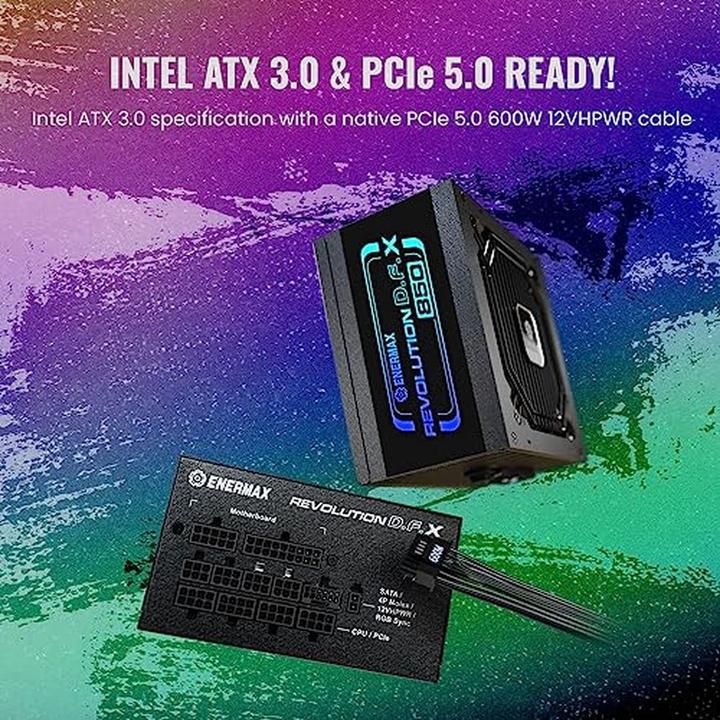 Produktbild Enermax Revolution D.F. X ARGB ATX3.0 PCI-e 5.0 PC Netzteil 850W 80Plus Gold Vollmodular 2X 12VHPWR (850 W)