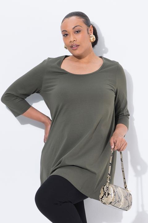 Image du produit Ulla Popken T-shirt long coupe évasée, col rond et manches 3/4 (46, 48)