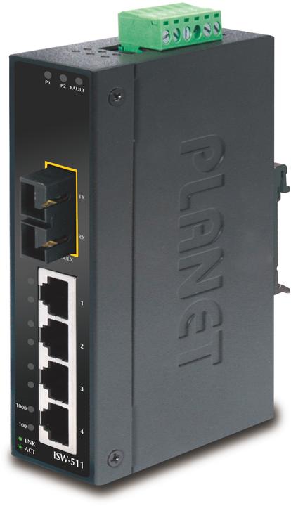 Produktbild Planet IP30 Slim Type 4-Port industrieller Ethernet Switch + 1-Port 100Base-FX(SC) (-10 - 60ø C) (4 Ports)