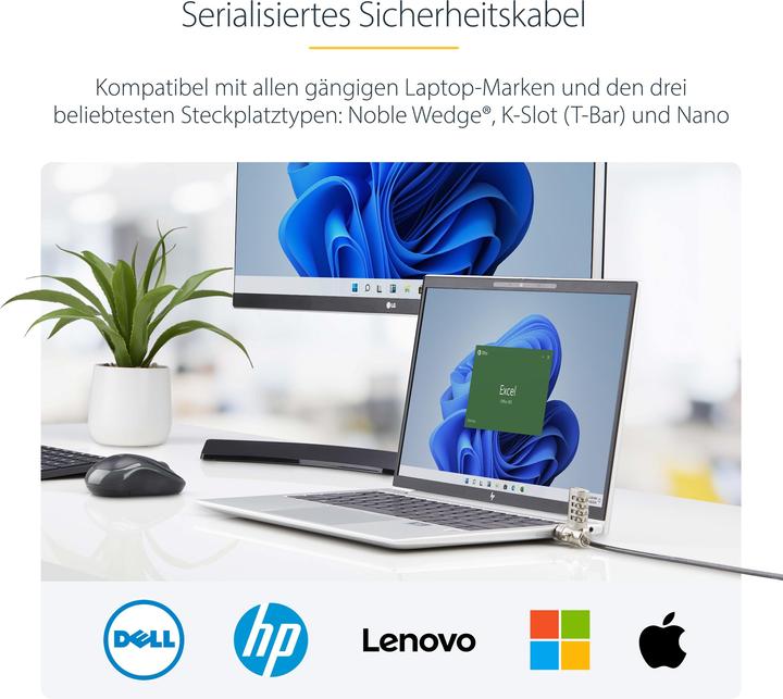 Productafbeelding StarTech com UNIVCS25-LAPTOP-LOCK, 2 m, Kensington, Nano, Noble, Verrouillage à combinaison, Plastiq