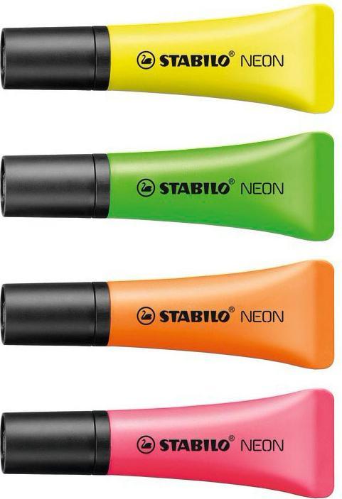 Produktbild STABILO NEON Textmarker (Gelb, Orange, Pink, Grün, 5 mm, 4 x)