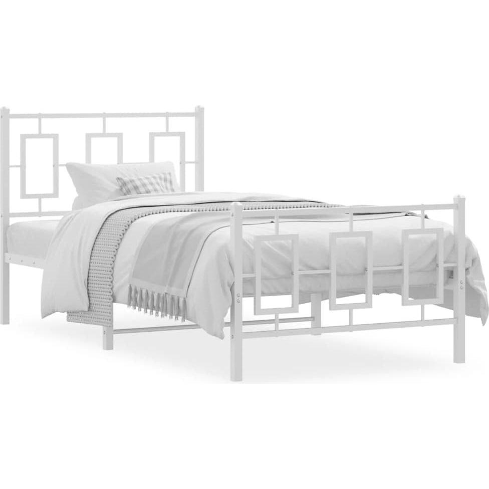 VidaXL, Bett, Bettgestell mit Kopfteil Fussteil Bett Metallbett Einzelbett Weiss 90x200cm (90 x 200 cm)
