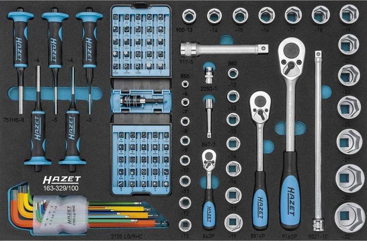 Image du produit HAZET Jeu d'outils 163-329/100 ∙ Carré creux 6,3 mm (1/4 pouce), Carré creux 10 mm (3/8 pouce), Car…