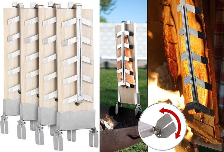 Image du produit Rosenstein & Söhne Planches de saumon à flamber avec support inclinable en acier inoxydable, lot de 4