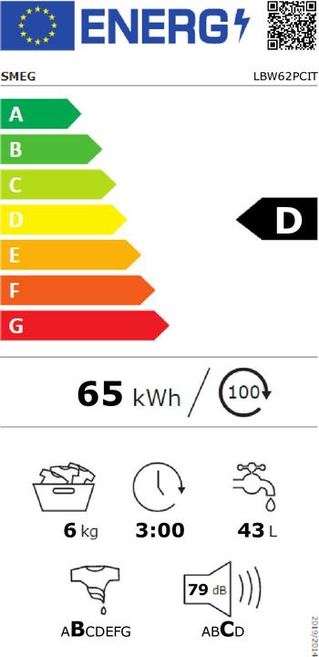 Energie-Label Smeg LBW62PCIT Frontlader-Waschmaschine 6 kg 1200 U/min D Weiss (6 kg)