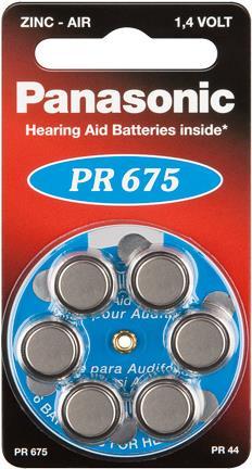 Actual product image Panasonic PR 675 Hearing Aid Cells Zinc Air Wheel of 6 (6 pcs., PR44, 605 mAh)