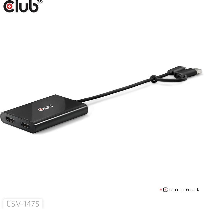 Actual product image Club 3D Club3D Adapter USB-C (USB A Adapter) > 2x HDMI 4K@60Hz St/Bu retail (HDMI, 18.50 cm)