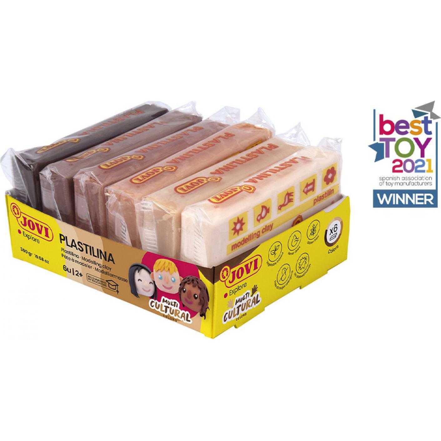 Jovi Plastilina Knetmasse, Multikulturelle Farben, 6er Schachtel, je 50 g, sortiert