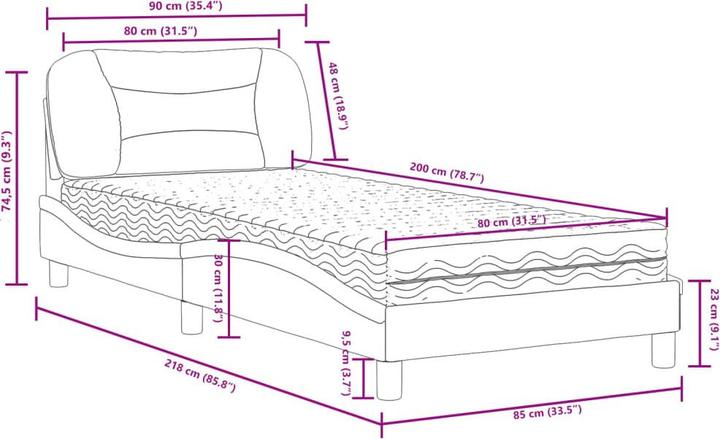 Produktbild VidaXL Bett Polsterbett Doppelbett Kunstlederbett mit Matratze 200x200cm (200 x 200 cm)