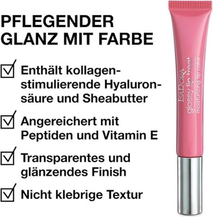 Actual product image Isadora Glossy Lip Treat Lip Gloss for Full Lips - Stimulates Collagen Production - Unique Non-Stick (Pink Pearl)