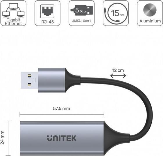 Image du produit Unitek U1309A Carte d'interface/adaptateur (USB, RJ45 (1x))