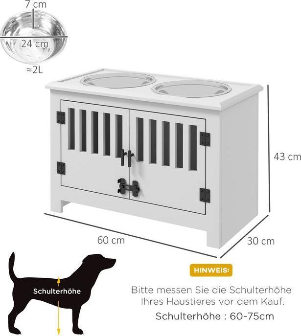 Image du produit Swisshandel24 Futternapf, Erhöhtes Futterstation mit 2L Futterschale, Stauraum, Weiss (2 l)