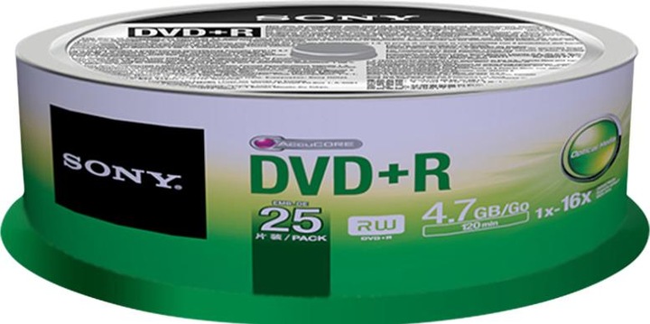 Sony DVD+R, 4.7GB, 16x, Spindel (25 x)