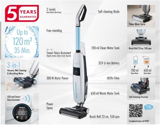 Image du produit Trisa Wet Clean Smart T0713 9507.1310 Aspirateur eau et poussière sans fil (Aspirer + balayer)